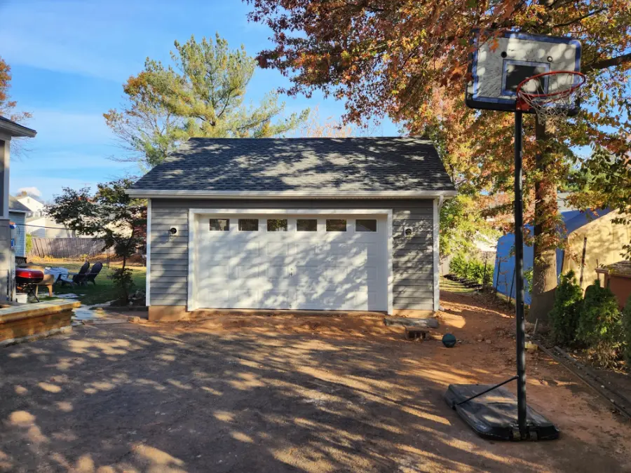 Detached Garage Construction with Modern Door
